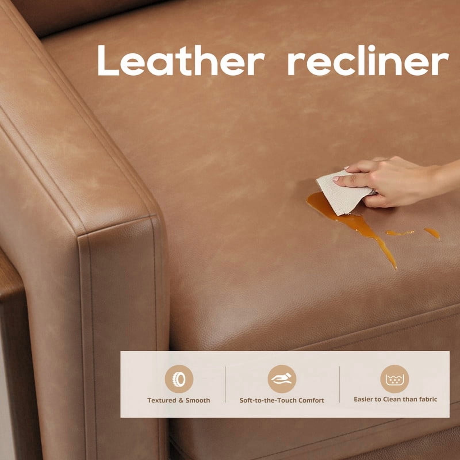 COLAMY Push Back Recliner Chair, Cocoa Manual Leather Recliner Accent Chair, Modern High Back Armchair with Padded Headrest and Solid Wood Frame for Bedroom, Nursery Chair