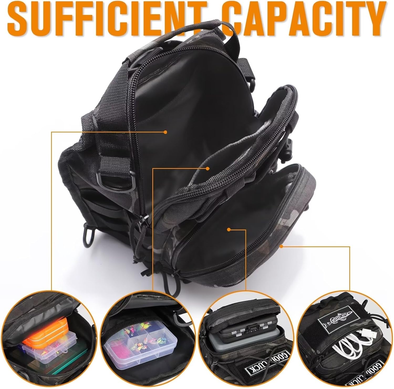 Dovesun Small Fishing Backpack Waterproof with Tackle Boxes and 25pcs Crappie Jig Heads for Fly Fishing