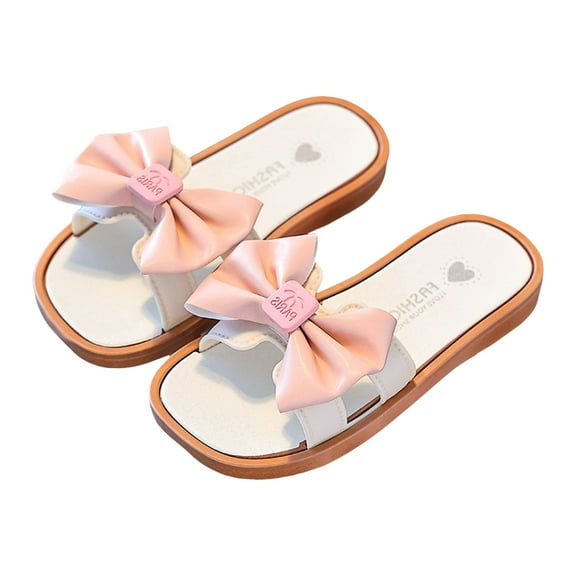 Mepaouo Girl's Dress Flat Sandals Bow Casual Slip on Summer Beach Shoes Comfortable Toddler Slippers