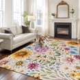 thumbnail image 3 of Area Rug for Living Room, Sunflower Vintage Non-Slip Indoor Large Carpet for Bedroom/Dining Room, Colorful Flowers Summer Botanical Retro Art Washable Low-Profile Floor Runner Rugs - 5 x 8 Ft, 3 of 7