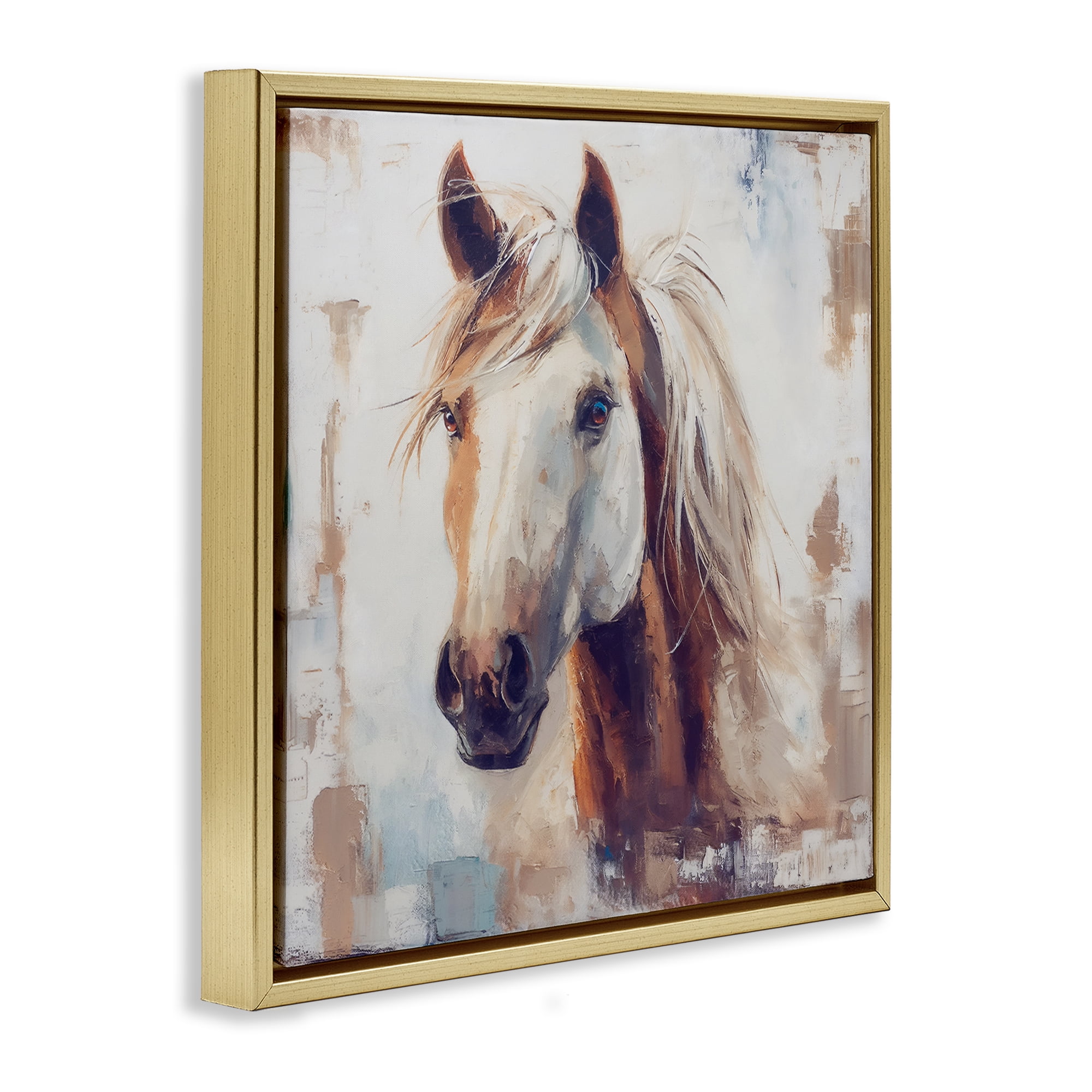 Stupell Industries Rustic Horse Impression Animals Painting Gold Floater Framed Canvas Art Print Wall Art, 18 x 18