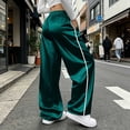 thumbnail image 7 of CHGBMOK Women's Satin Pants Elastic Waist Drawstring Wide Leg Pants Casual Side Stripe Detail Long Trousers with Pockets, 7 of 7