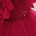 thumbnail image 6 of IDOPIP Toddler Flower Girl Dress Wedding Pageant Sparkle Sequin 3D Flowers Dress Asymmetric Shoulder Birthday Formal Tutu Dresses Party Gown 4-5 Years Red, 6 of 8