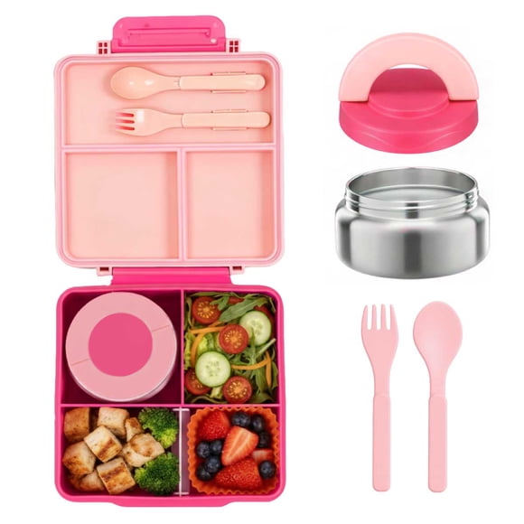 Lonchera para niña tipo omiebox incluye termo y cubiertos, bento box c 4 compartimentos modulables de gran capacidad, lunch box con sellado hermético anti-fugas, caja de almuerzo BPA Free