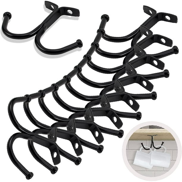 Hanging Cup Holder, 10 Pieces Hook Under Cabinet Cabinet Coffee Cup Holder  Black Metal Rack Wine Cups Glasses Storage Hanging Cup Hooks for Mugs  Coffee Cups 