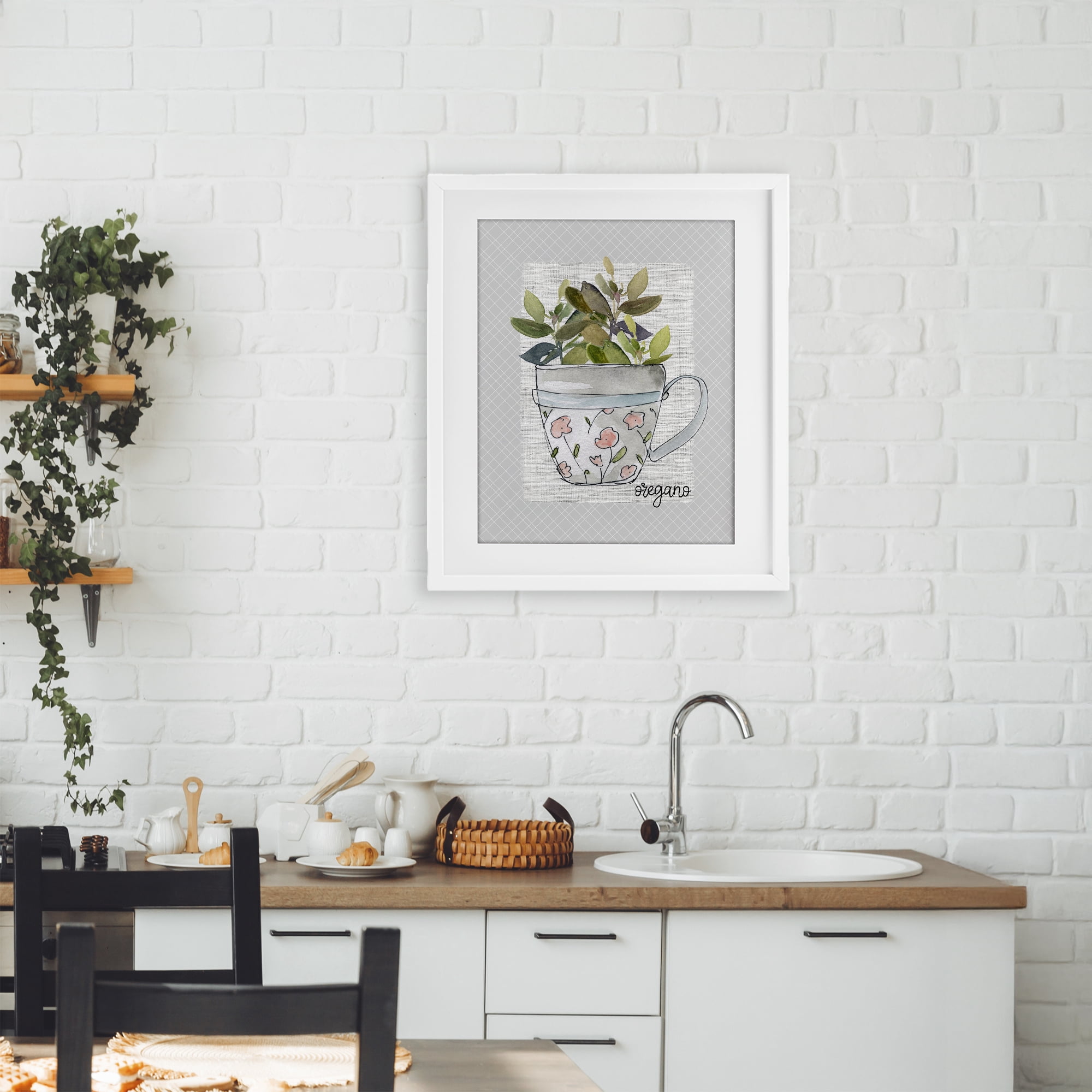 Stupell Industries Oregano Herb Mug White Framed Print Under Glass, design by Livi Finn
