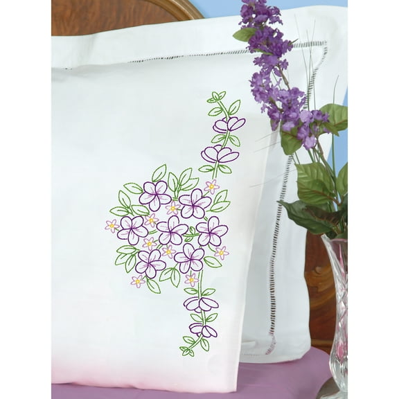 Stamped Pillowcases W/White Perle Edge 2/Pkg-Floral Bouquet