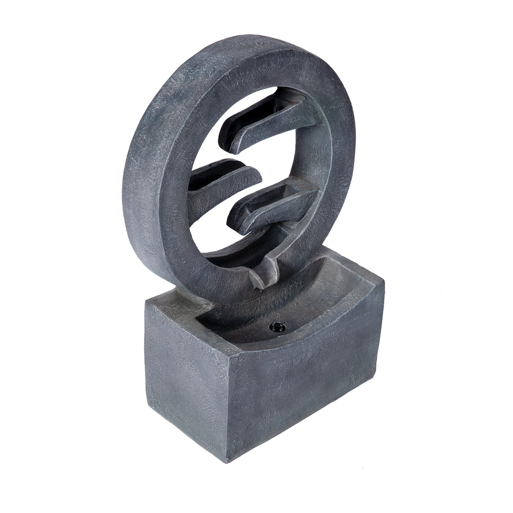Circular LED Fountain, 26.77 Inch Gray Polyresin Outdoor Water Fountain for Patio Garden, Gray