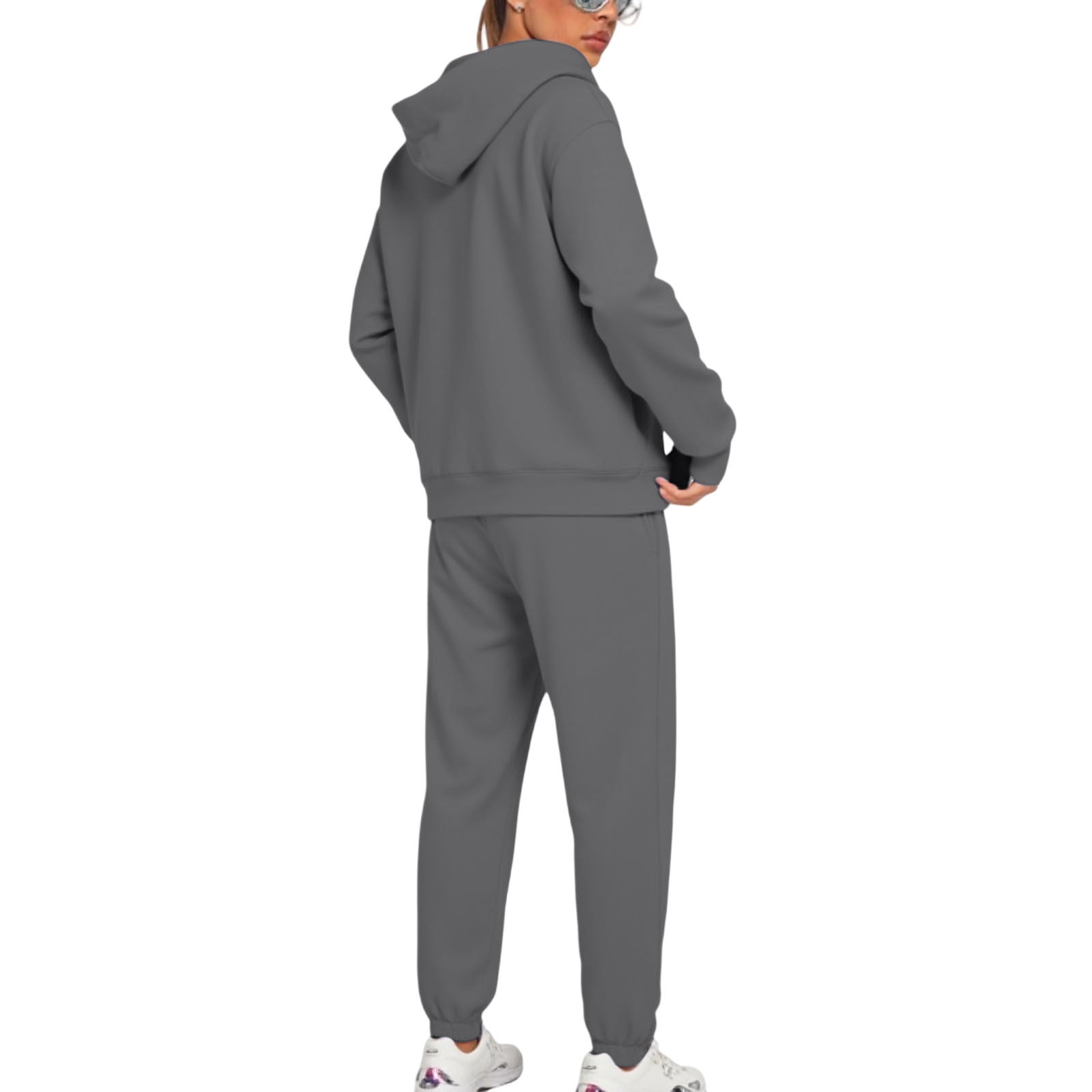UPPADA 2 Piece Set for Women Casual Two Piece Outfits Lounge Set Trendy Hoodies Matching Comfy Set and Jogger Suits Long Sleeve Sweatshirts Sweatpants Set Dark Gray,M