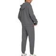 thumbnail image 5 of Women's Two Piece Outfits Solid Casual Crew-Neck Long-Sleeved Trousers And Tight-Waist Hoodie Suit Sports Suits, 5 of 7