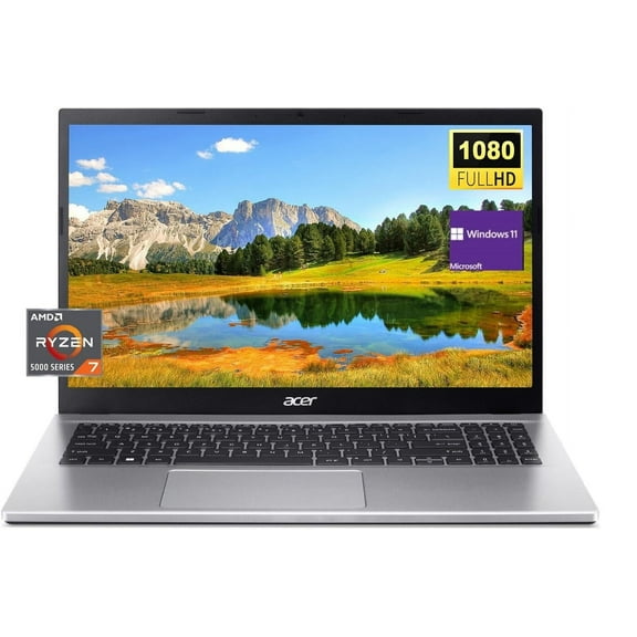 acer Aspire 3 15.6" FHD Display, AMD Ryzen 7 5700U Octa-Core Processor, 32GB RAM, 1TB SSD, Wi-Fi 6, Bluetooth 5.1, HDMI, Webcam, Windows 11 Home, Silver