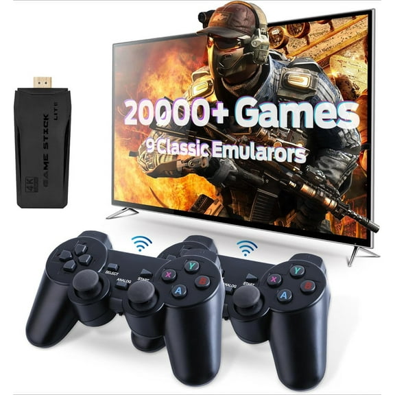 Wireless Retro Play Machine, Retro Play Stick, Plug & Play Built-in 20000  Video Plays, Retro Play Stick 4K with 2.4G Double Wireless Controllers(32G)