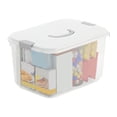 thumbnail image 1 of Caja de almacenamiento con tapa desmontable y asa transparente, de plástico, portátil, para ropa, juguetes, artículos para el hogar, 1 of 8