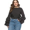 thumbnail image 4 of Women Maternity Bell Long Sleeve Tops Loose Chiffon Blouse Ruffle Polka Dots Shirt Plus Size Top Black XL-12XL, 4 of 6