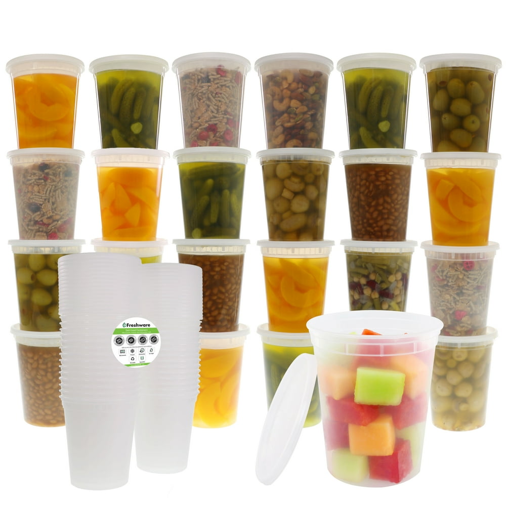 Freshware Plastic Containers with Lids, 32oz, 24Pack, YHS32X24