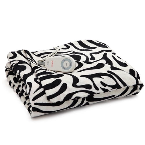 Sunbeam Microplush Electric Heated Throw Blanket Zebra Pattern