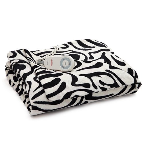 Sunbeam Microplush Electric Heated Throw Blanket Zebra Pattern