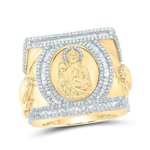 10kt Yellow Gold 1 3/4 Cttw Natural Diamond St Jude Mens Ring, Men Size: 8-12
