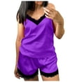 thumbnail image 2 of BONIXOOM Christmas Pajamas For Couples Christmas Pajamas For Women Sleepwear Drawstring Sleeveless Solid Sleepwear Sets Purple XXL, 2 of 9