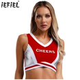 thumbnail image 2 of Top corto con cuello en V en forma de V para mujer, trajes de Cosplay de Halloween para carreras de coches, uniforme de porristas enérgico, camiseta sin mangas con contraste, 2 of 5