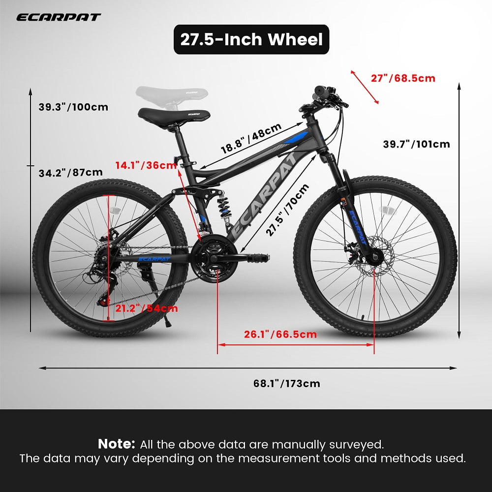 Black,Blue  27.5 Inch Full Suspension Mountain Bike, Front and Rear Dual Shock Absorbers, Mechanical Disc Brakes, 21-Speed, Suitable