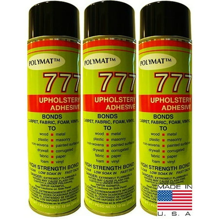 3: 20oz Cans (12oz net/ea) Polymat 777 Aerosol Spray Glue Fast Tack MultiPurpose Adhesive for Upholstery, Foam, Speaker Box Carpet, Car Truck RV Van Auto Liner, Felt, Fabrics