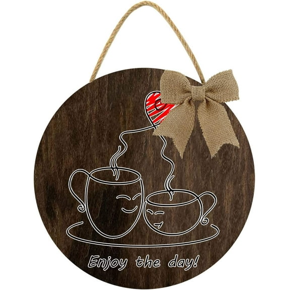 Eveokoki 12" Coffee Bar Wall Signs Decor, Coffee Enjoy The Day Sign, Farmhouse Wood Coffee Signs Coffee Bar Decor for Coffee Station, Coffee Lover Gift