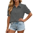 thumbnail image 2 of Tqcoqu Shirts for Women Puff Sleeve Button Down Summer Casual Fit Blouses Collared Work Tops,Gray,Women's S-XXL, 2 of 8