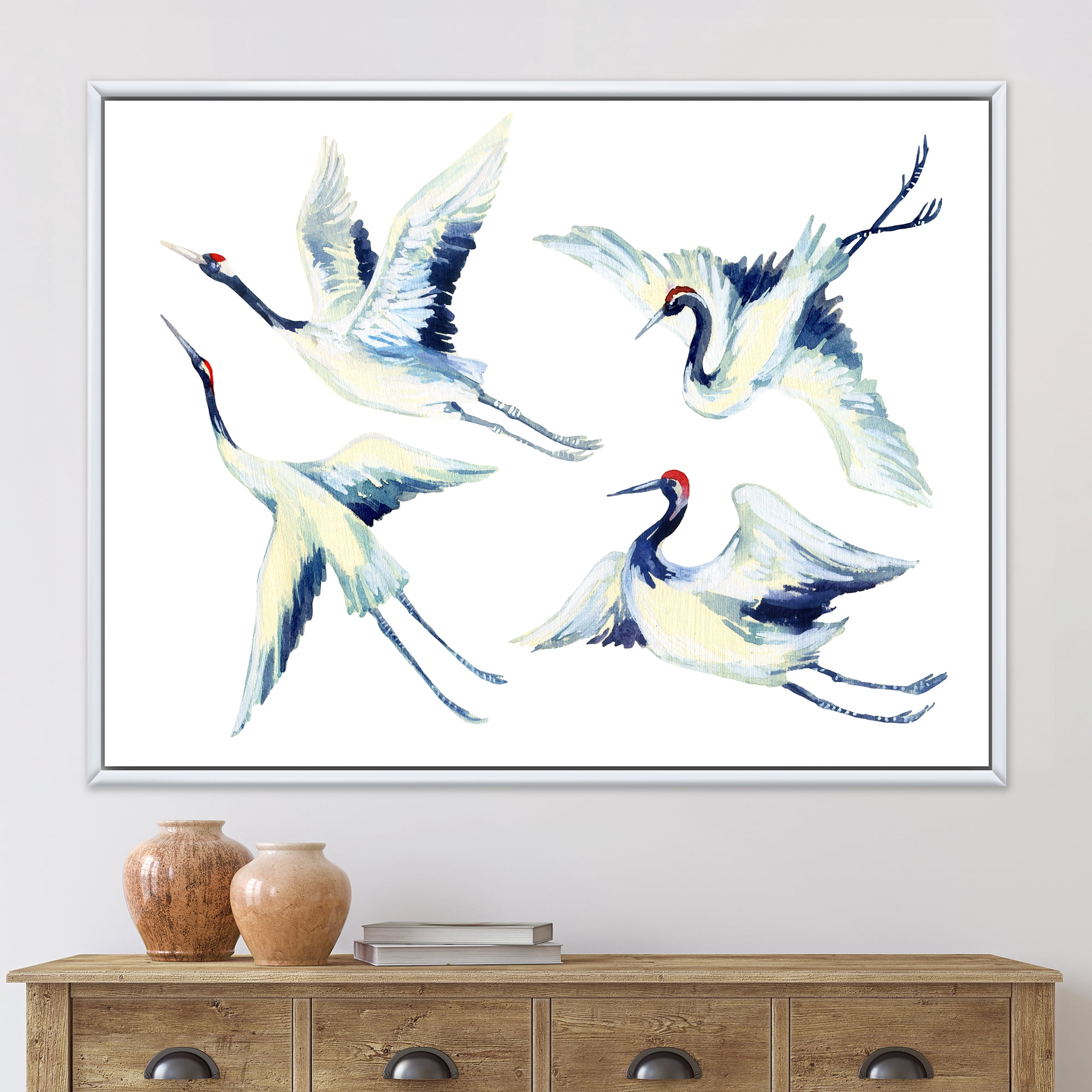 Asian Crane Bird Impression II 20 in x 12 in Framed Painting Canvas Art Print, by Designart