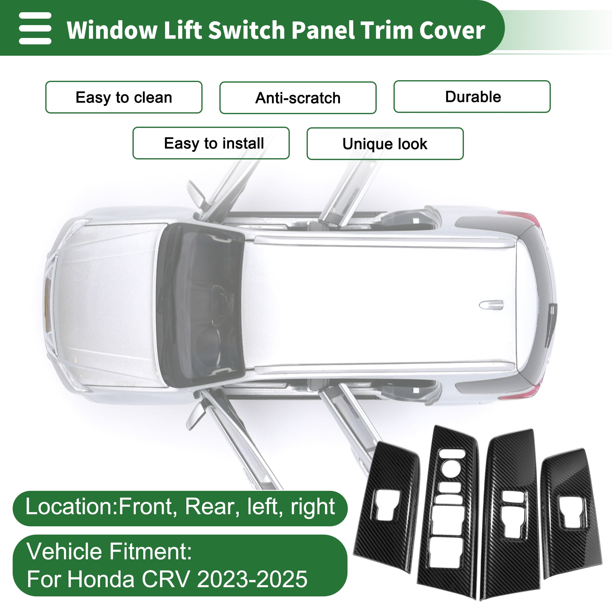 Unique Bargains Window Lift Switch Panel Trim Cover for Honda CRV 23-25 Front Rear Car Door Window Control Button Interior Accessories Carbon Fiber Black