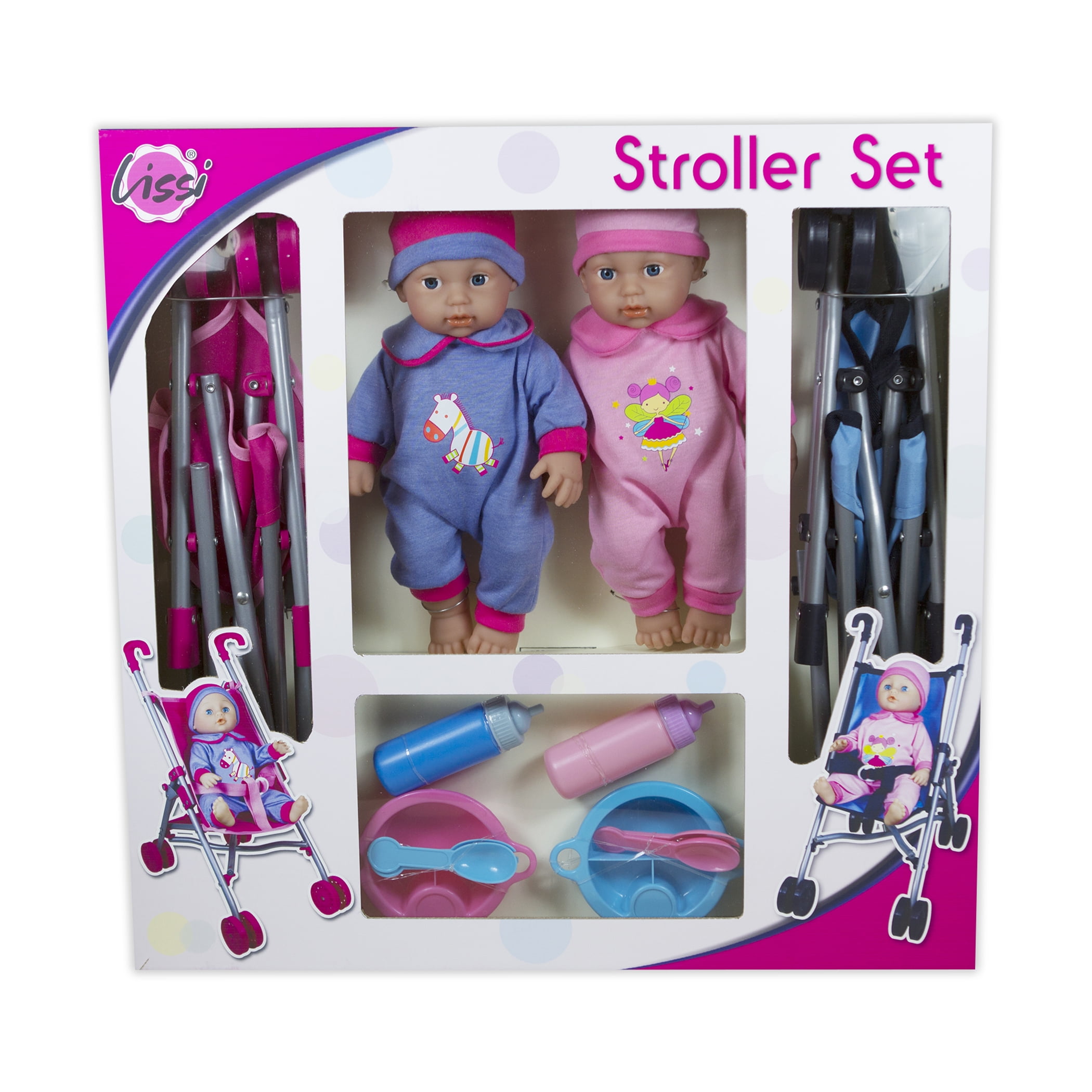 Lissi Baby Doll Umbrella Stroller Twin Set with 2 Toy Baby Dolls
