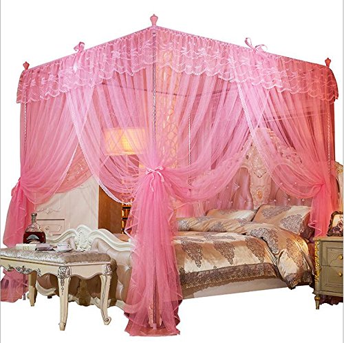 Mengersi 4 Corners Post Bed Curtain Canopy Mosquito Net,Indoor Outdoor Full, Black 