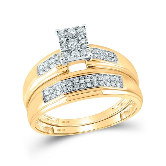 10K Yellow Gold His Hers Round Dia. Cluster Matching Wedding Set 1/3ctw, Women's Size: 5-10, Mens Size: 7-13