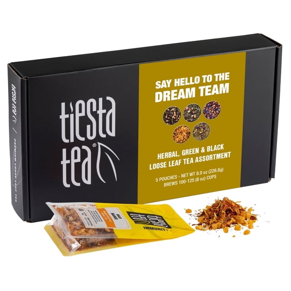 Tiesta Tea - Tiesta's Top Loose Leaf Tea Gift Box, High to Non Caffeinated Tea Variety Pack, Make Hot & Iced Tea, 5 Pouches of Assorted Tea Blends with Green, Herbal, Black & Fruit Tea Bags