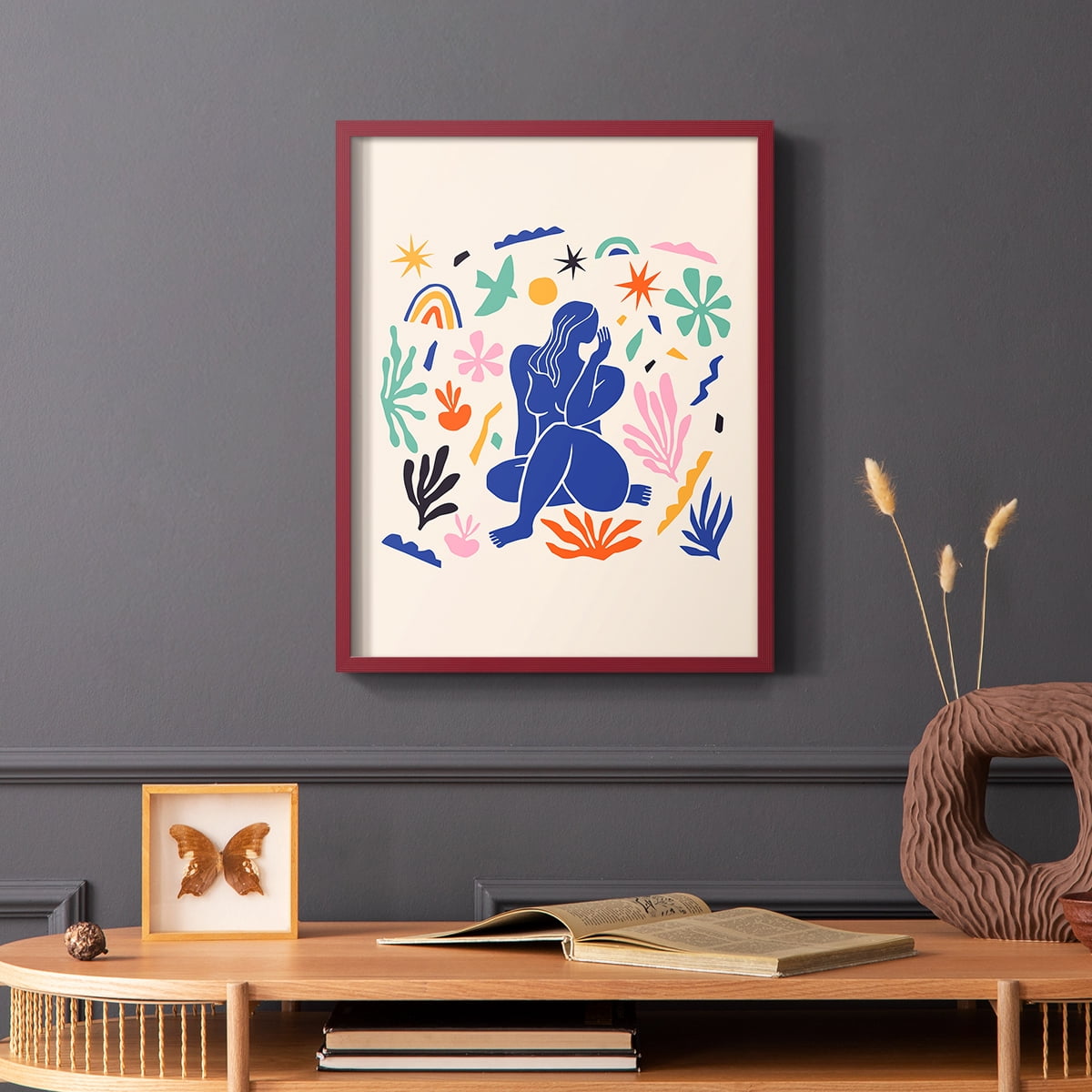 Matisse CDXLIV in Red Solid Wood Framed Print No Nail Hanging