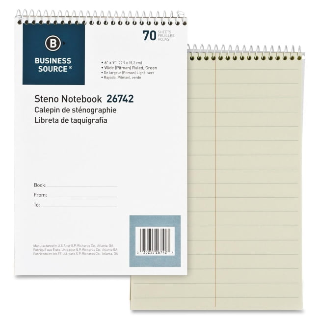 Business Source Pitman Ruled Steno Notebook 70 Sheets Printed