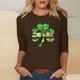 thumbnail image 1 of TaTaai Women St. Patrick's Print Crew Neck 3/4 Sleeve Black T-Shirt Loose Casual Top Ladies Spring Street Wear Lightweight Breathable Non-See-Through No Fading Soft Top Gift, 1 of 7