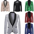 thumbnail image 2 of Traje de hombre con lentejuelas, chaqueta individual, solapa de pico, traje ajustado, esmoquin de fiesta, trajes de hombre para fiesta, vestido de noche, traje de actuación en el escenario, 2 of 4