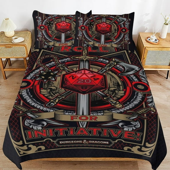 DND Dungeons And Dragons Bedding Set Anime Bedding Set Cartoon Duvet Cover Set with 1 Duvet Cover and 2 Pillowcases for Boys Girls Soft Game Comforter Cover Set Suitable for All Seasons 86"×70"