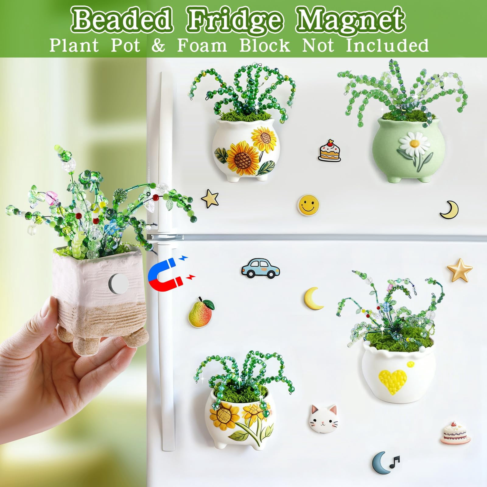5500 Pcs DIY Beaded Plant Kit, Forever Plant Beaded Leaf Flower Beads Plant Making Equipped ,Green Glass Crystal Waterdrop