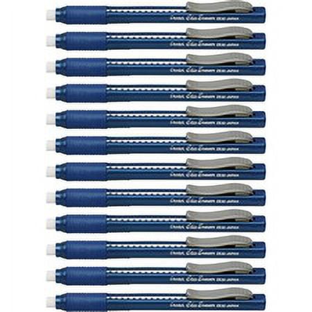 Pentel Rubber Grip Clic Eraser - Blue - Pen - Refillable - 12 / Box - Tear Resistant, Latex-free Grip, Pocket Clip, Ghost Resistant, Scratch Resistant, Retractable | Bundle of 5