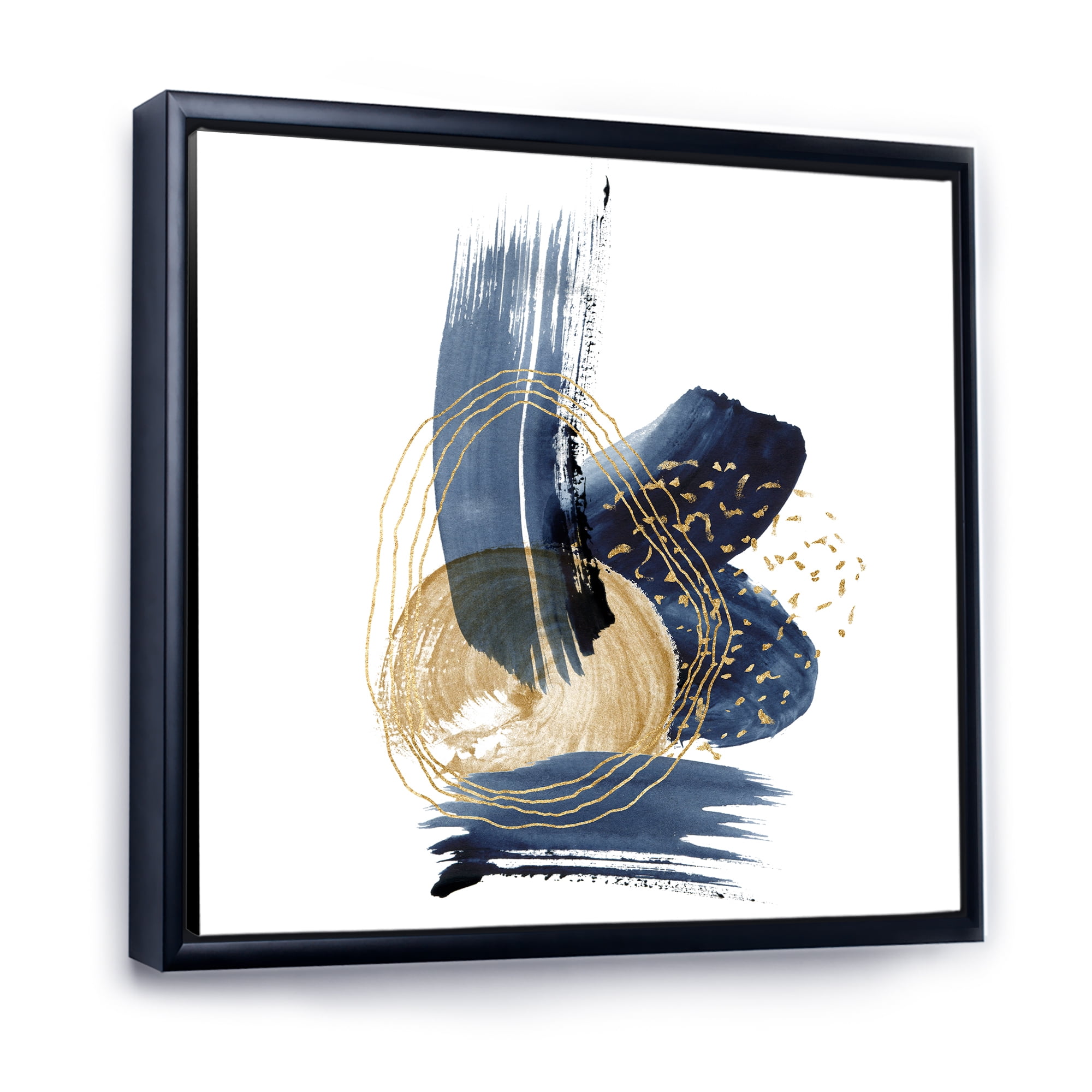 Designart 'Gold Strokes and Landscape of Dark Blue Mountains II' Modern Framed Canvas Wall Art Print