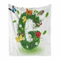 thumbnail image 1 of Letter G Soft Flannel Fleece Throw Blanket, Spring Inspired Foliage Nature Theme Butterflies and Papilios Wildflowers G, Cozy Plush for Indoor and Outdoor Use, 70" x 90", Multicolor, by Ambesonne, 1 of 6
