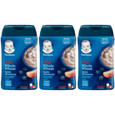(3 Pack) GERBER Lil&amp;#39; Bits Whole Wheat Apple Blueberry Baby Cereal, 8 oz