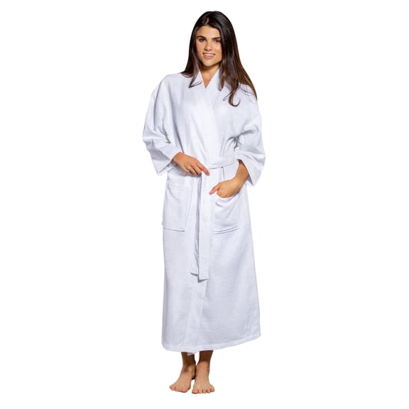 Turquaz Diamond Waffle Kimono Robe, Unisex, White, One Size