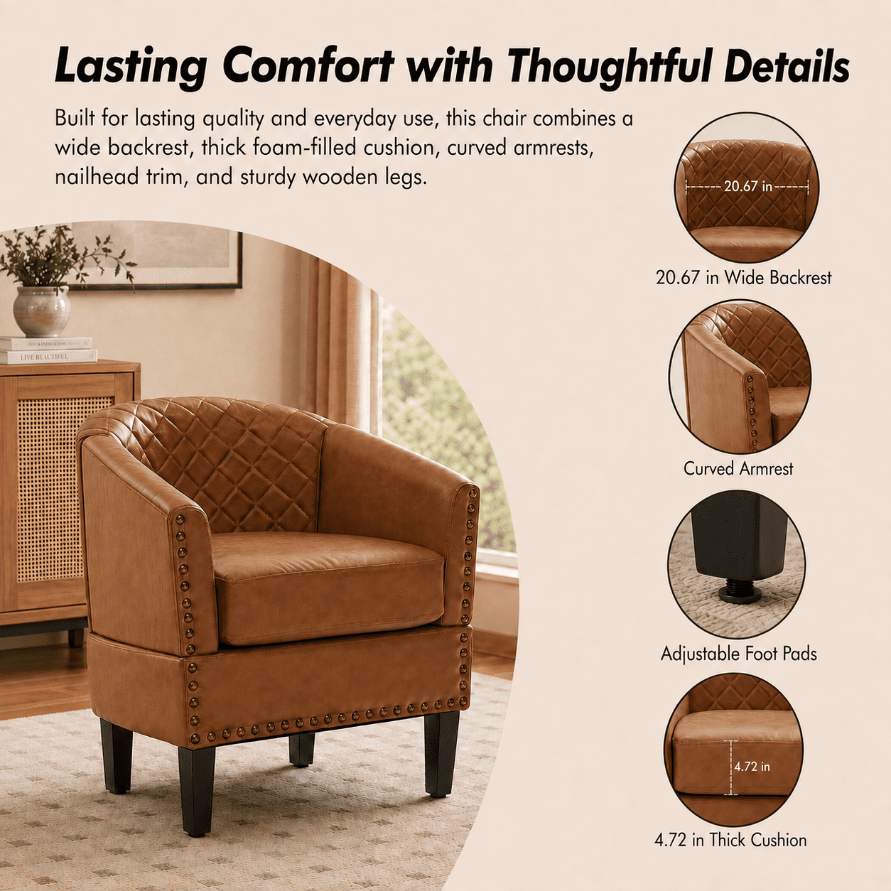 MOONMISS Barrel Accent Chair Club Armchairs Comfy chairs for Living Room, Bedroom,Dirty Yellow