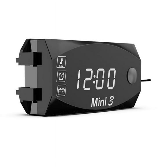 LCD Display Voltmeter Waterproof IP67 Digital Time Clock for Motorcycle Scooter Car Boat 3-in-1 Thermometer,White Light