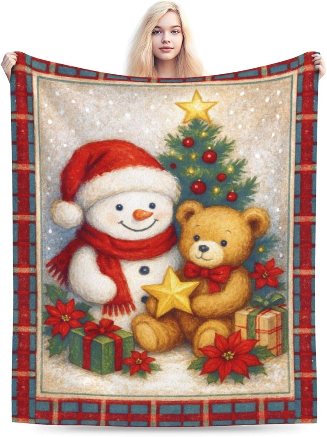 Christmas Snowman Bear Blanket Super Soft Warm Fluffy Fleece Flannel Christmas Tree Blanket Cozy Fuzzy Plush Stuff Bedding Blankets Gifts for Women Users men Women Adults 60"X50"