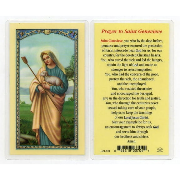 Saint Genevieve Laminated Catholic Prayer Holy Card with Prayer on Back, Pack of 25