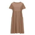thumbnail image 5 of Sentmoon Women Dress Plus Size Short Sleeve Ruched Dresses for Women Solid Color Loose Crew Neck Boho Dresses for Women 2025 with Pockets Summer Lightweight for Casual Wear Coffee XL, 5 of 7
